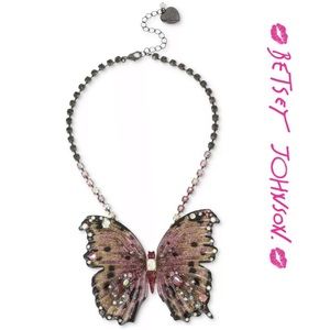 Betsey Johnson Glitter Large Butterfly Necklace